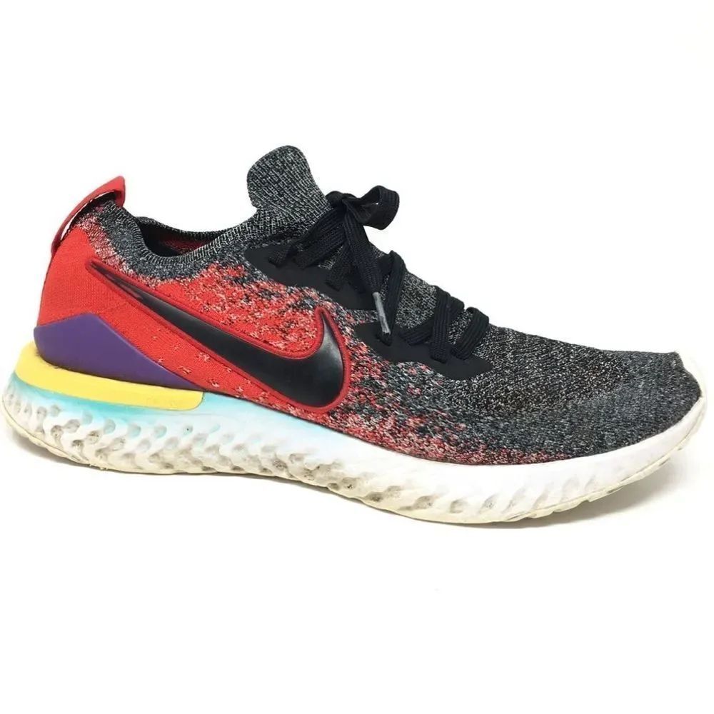 Nike Epic React Flyknit Mottle Black University Red Running Athletic Sneakers